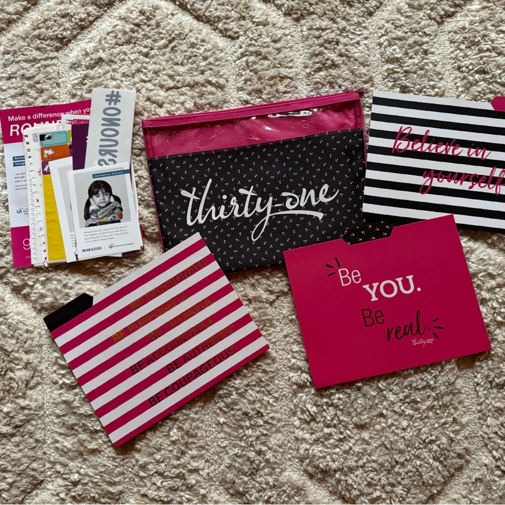 Thirty-One Pink and Black Striped Organizer Set